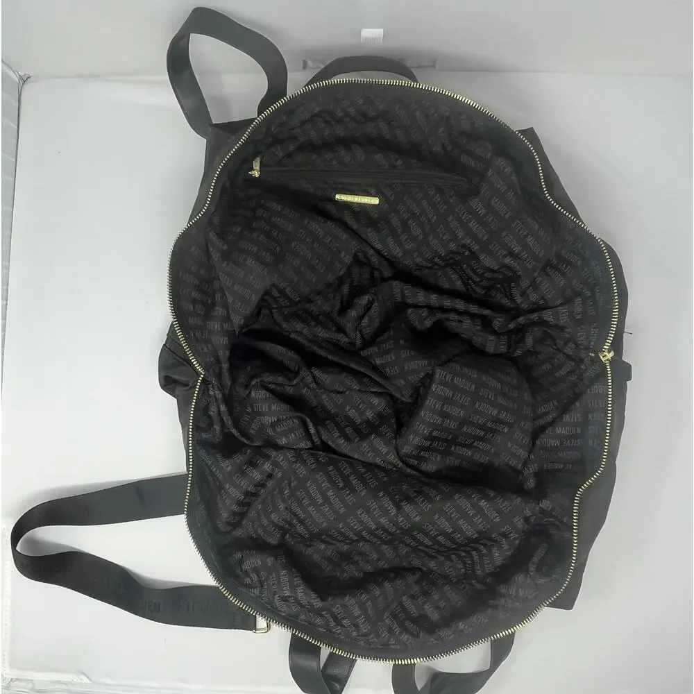 Steve Madden Weekender Bag Black with Gold Hardware, Handles and Shoulder Strap